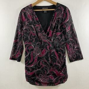 Women Sheer Mesh Faux Wrap Babydoll Top Sz L Paisley Fairy Grunge Whimsigoth Y2K